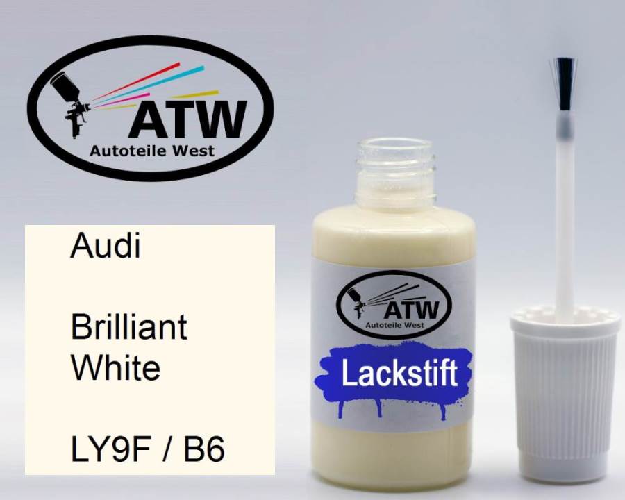 Audi, Brilliant White, LY9F / B6: 20ml Lackstift, von ATW Autoteile West.